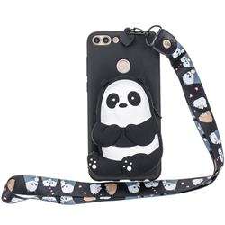 Cute Panda Neck Lanyard Zipper Wallet Silicone Case for Huawei Y9 (2018)
