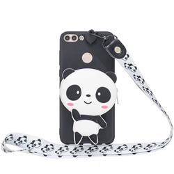 White Panda Neck Lanyard Zipper Wallet Silicone Case for Huawei Y9 (2018)