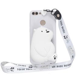 White Polar Bear Neck Lanyard Zipper Wallet Silicone Case for Huawei Y9 (2018)