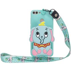 Blue Elephant Neck Lanyard Zipper Wallet Silicone Case for Huawei Y9 (2018)