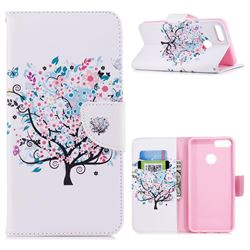 Colorful Tree Leather Wallet Case for Huawei Y9 (2018)