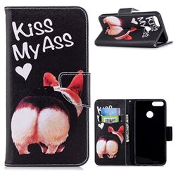 Lovely Pig Ass Leather Wallet Case for Huawei Y9 (2018)