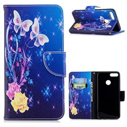 Yellow Flower Butterfly Leather Wallet Case for Huawei Y9 (2018)