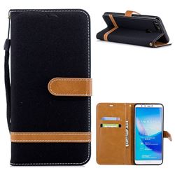 Jeans Cowboy Denim Leather Wallet Case for Huawei Y9 (2018) - Black