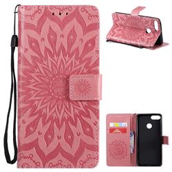 Embossing Sunflower Leather Wallet Case for Huawei Y9 (2018) - Pink