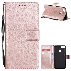 Embossing Sunflower Leather Wallet Case for Huawei Y9 (2018) - Rose Gold