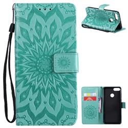 Embossing Sunflower Leather Wallet Case for Huawei Y9 (2018) - Green