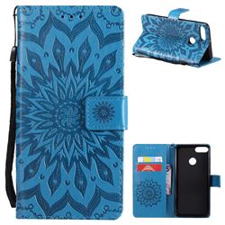 Embossing Sunflower Leather Wallet Case for Huawei Y9 (2018) - Blue