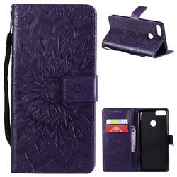 Embossing Sunflower Leather Wallet Case for Huawei Y9 (2018) - Purple