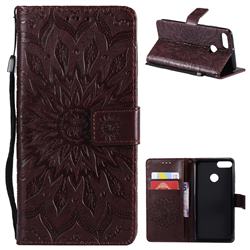 Embossing Sunflower Leather Wallet Case for Huawei Y9 (2018) - Brown