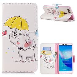Umbrella Elephant Leather Wallet Case for Huawei Y9 (2018)