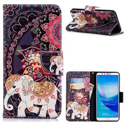 Totem Flower Elephant Leather Wallet Case for Huawei Y9 (2018)