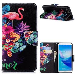 Flowers Flamingos Leather Wallet Case for Huawei Y9 (2018)