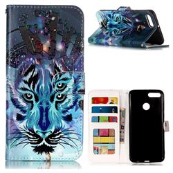 Ice Wolf 3D Relief Oil PU Leather Wallet Case for Huawei Y9 (2018)