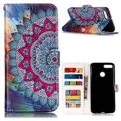 Mandala Flower 3D Relief Oil PU Leather Wallet Case for Huawei Y9 (2018)