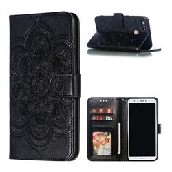 Intricate Embossing Datura Solar Leather Wallet Case for Huawei Y9 (2018) - Black