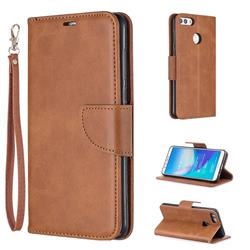 Classic Sheepskin PU Leather Phone Wallet Case for Huawei Y9 (2018) - Brown