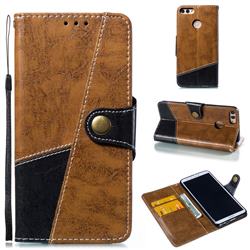 Retro Magnetic Stitching Wallet Flip Cover for Huawei Y9 (2018) - Brown