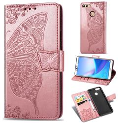 Embossing Mandala Flower Butterfly Leather Wallet Case for Huawei Y9 (2018) - Rose Gold