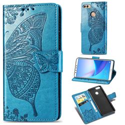 Embossing Mandala Flower Butterfly Leather Wallet Case for Huawei Y9 (2018) - Blue