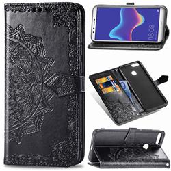 Embossing Imprint Mandala Flower Leather Wallet Case for Huawei Y9 (2018) - Black