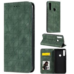 Intricate Embossing Four Leaf Clover Leather Wallet Case for Huawei Y9 Prime (2019) - Blackish Green