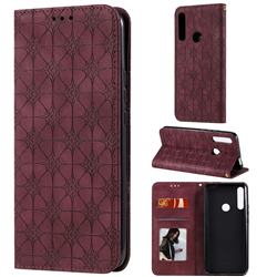 Intricate Embossing Four Leaf Clover Leather Wallet Case for Huawei Y9 Prime (2019) - Claret