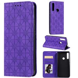 Intricate Embossing Four Leaf Clover Leather Wallet Case for Huawei Y9 Prime (2019) - Purple