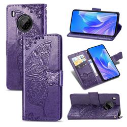Embossing Mandala Flower Butterfly Leather Wallet Case for Huawei Y9a - Dark Purple