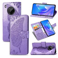 Embossing Mandala Flower Butterfly Leather Wallet Case for Huawei Y9a - Light Purple