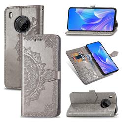 Embossing Imprint Mandala Flower Leather Wallet Case for Huawei Y9a - Gray