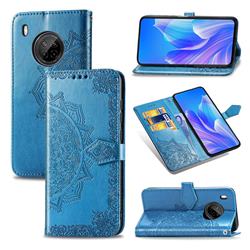 Embossing Imprint Mandala Flower Leather Wallet Case for Huawei Y9a - Blue