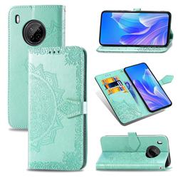 Embossing Imprint Mandala Flower Leather Wallet Case for Huawei Y9a - Green