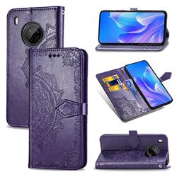 Embossing Imprint Mandala Flower Leather Wallet Case for Huawei Y9a - Purple