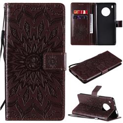 Embossing Sunflower Leather Wallet Case for Huawei Y9a - Brown