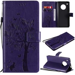 Embossing Butterfly Tree Leather Wallet Case for Huawei Y9a - Purple