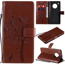 Embossing Butterfly Tree Leather Wallet Case for Huawei Y9a - Coffee