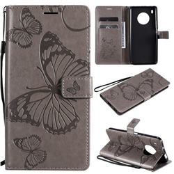 Embossing 3D Butterfly Leather Wallet Case for Huawei Y9a - Gray