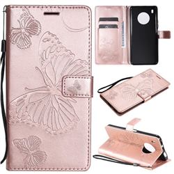 Embossing 3D Butterfly Leather Wallet Case for Huawei Y9a - Rose Gold