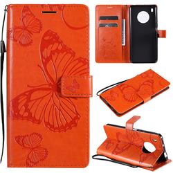 Embossing 3D Butterfly Leather Wallet Case for Huawei Y9a - Orange
