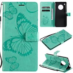 Embossing 3D Butterfly Leather Wallet Case for Huawei Y9a - Green