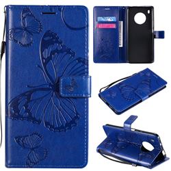 Embossing 3D Butterfly Leather Wallet Case for Huawei Y9a - Blue
