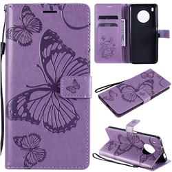 Embossing 3D Butterfly Leather Wallet Case for Huawei Y9a - Purple
