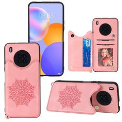 Luxury Mandala Multi-function Magnetic Card Slots Stand Leather Back Cover for Huawei Y9a - Rose Gold
