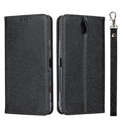 Ultra Slim Magnetic Automatic Suction Silk Lanyard Leather Flip Cover for Kyocera 705KC - Black