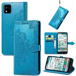 Embossing Imprint Mandala Flower Leather Wallet Case for Kyocera Kantan Sumaho3 - Blue