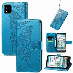 Embossing Mandala Flower Butterfly Leather Wallet Case for Kyocera Kantan Sumaho3 - Blue