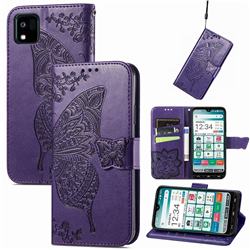 Embossing Mandala Flower Butterfly Leather Wallet Case for Kyocera Kantan Sumaho3 - Dark Purple