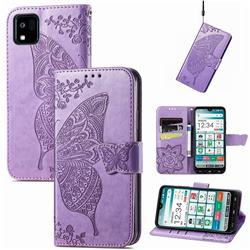Embossing Mandala Flower Butterfly Leather Wallet Case for Kyocera Kantan Sumaho3 - Light Purple