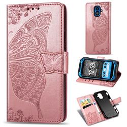 Embossing Mandala Flower Butterfly Leather Wallet Case for Kyocera Torque G04 - Rose Gold